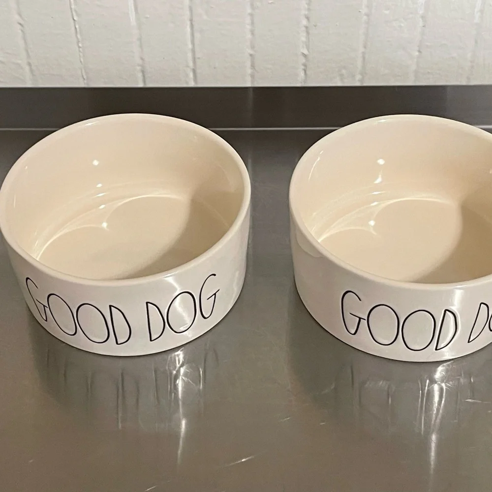 Set of 2 Rae Dunn Cream Ceramic Pet Bowls
